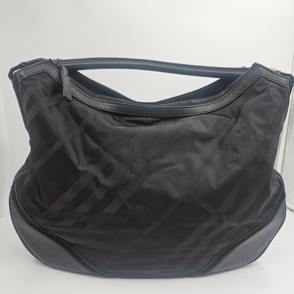 Burberry Maskell Hobo Black Tonal Check Nylon Leather Shoulder Bag NWOT